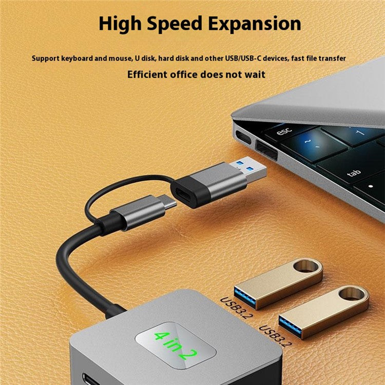 2320A Type-C / USB 4-in-1 USB Hub 2xTypc-C3.2 + 2xUSB3.2 10Gbps Data Transfer Adapter