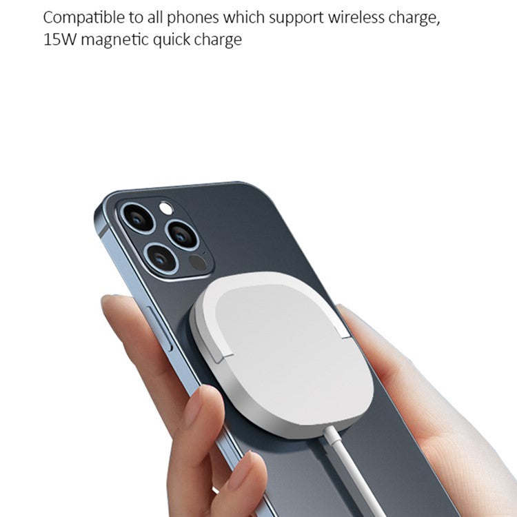 W-91 15W Magnetic Wireless Charger with USB+Type-C 2-in-1 Connector Cable and Foldable Stand