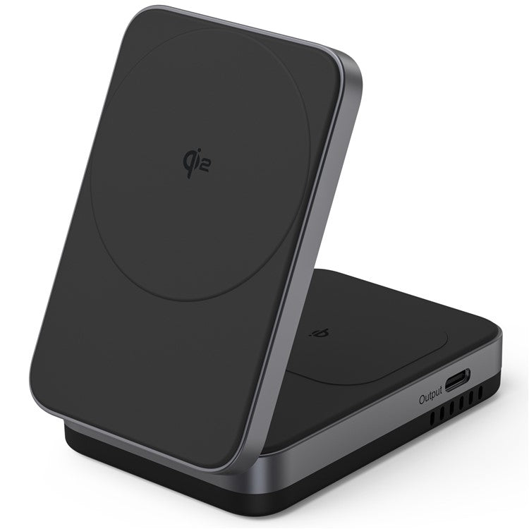 YF-M29 Qi2 Certified 2-in-1 15W Magnetic Wireless Charger with Aluminum Alloy Frame for Earbuds / iPhone - Black