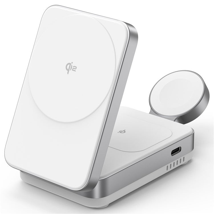 YF-M27 Qi2 Certified 3-in-1 15W Magnetic Wireless Charger with Aluminum Alloy Frame for Earbuds / Apple Watch / iPhone - White