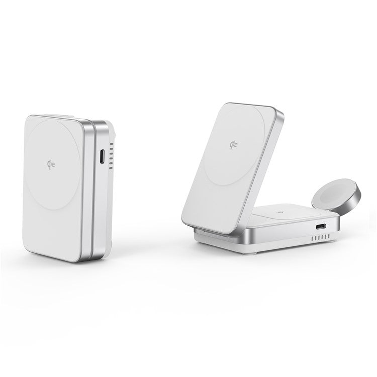 YF-M27 Qi2 Certified 3-in-1 15W Magnetic Wireless Charger with Aluminum Alloy Frame for Earbuds / Apple Watch / iPhone - White