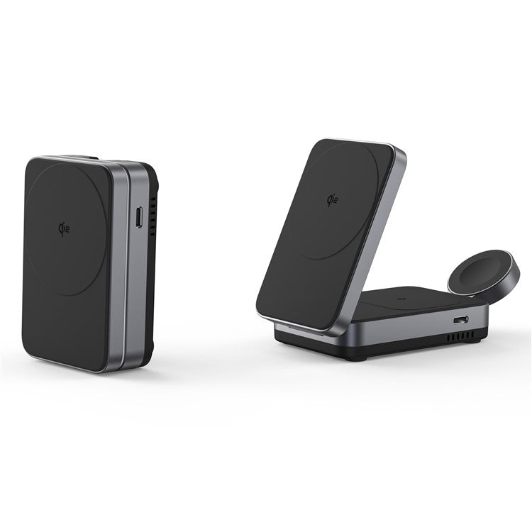 YF-M27 Qi2 Certified 3-in-1 15W Magnetic Wireless Charger with Aluminum Alloy Frame for Earbuds / Apple Watch / iPhone - Black