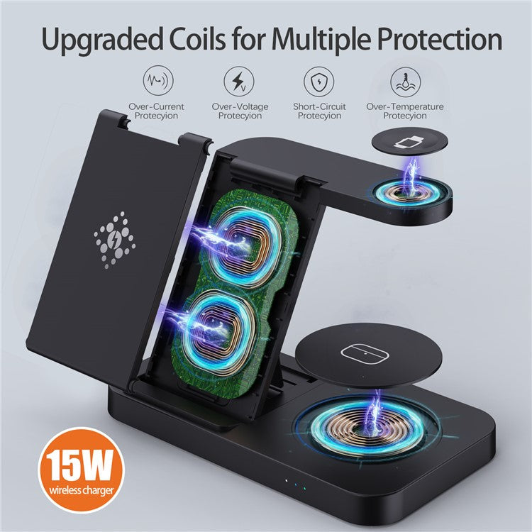 B-18C 3 in 1 Wireless Charger 15W Fast Charging Station Charger Stand for Samsung Galaxy / Watch / Buds - Black