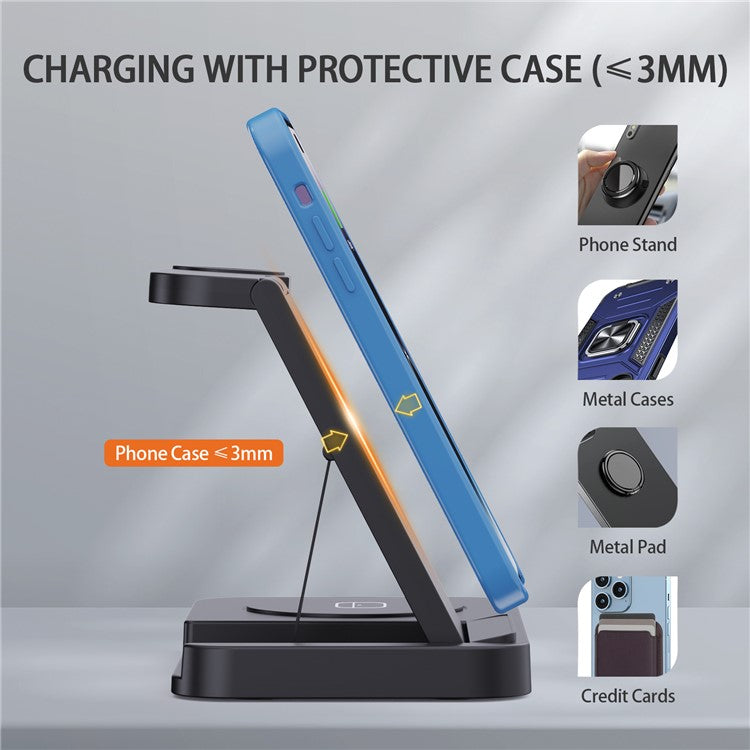 B-18C 3 in 1 Wireless Charger 15W Fast Charging Station Charger Stand for Samsung Galaxy / Watch / Buds - Black