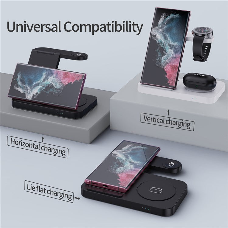 B-18C 3 in 1 Wireless Charger 15W Fast Charging Station Charger Stand for Samsung Galaxy / Watch / Buds - Black