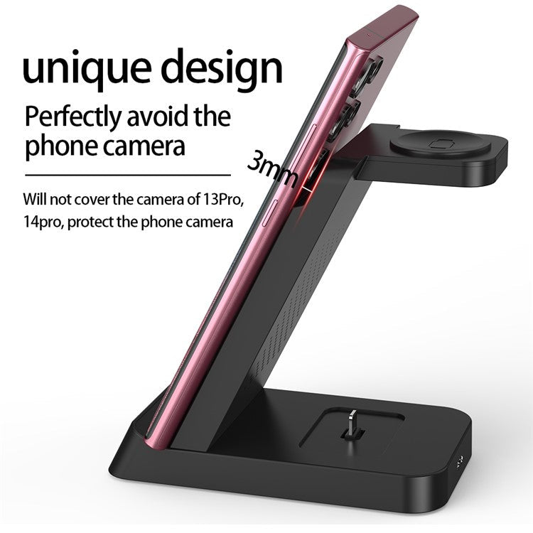 B-20A Wireless Charger for Samsung Galaxy Phone / Watch / Buds 3 in 1 Wireless Charger Stand Dock Station - Black