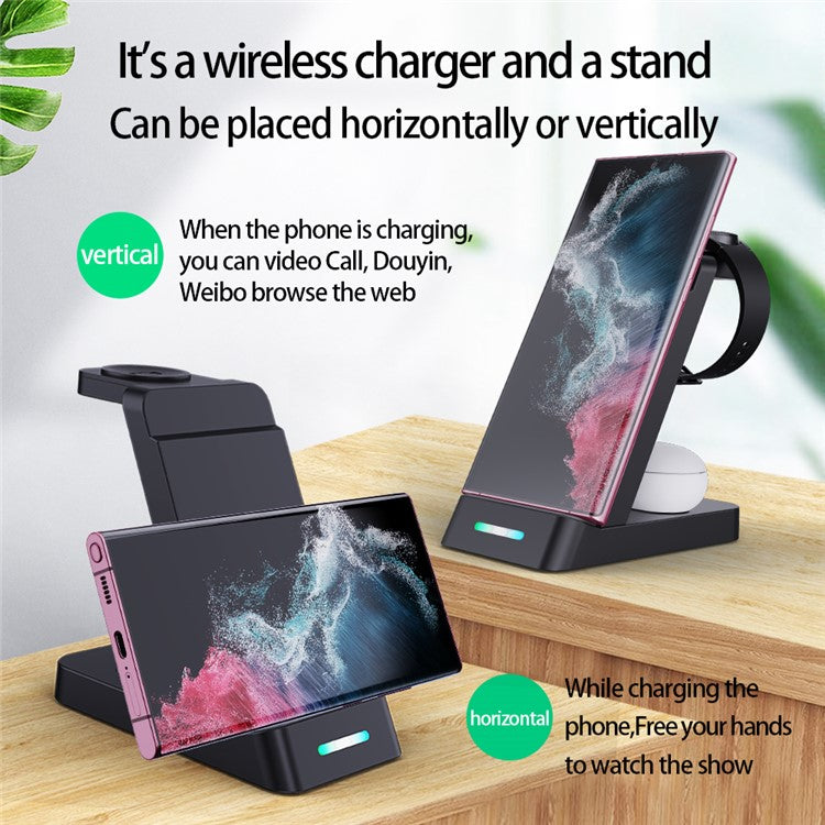 B-20A Wireless Charger for Samsung Galaxy Phone / Watch / Buds 3 in 1 Wireless Charger Stand Dock Station - White