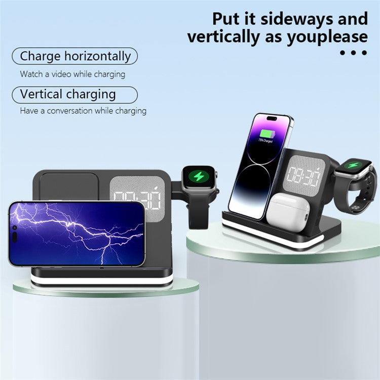 B-22 3 in 1 Wireless Charger 15W Charging Station for iPhone / Apple Watch, AirPods with Alarm Clock - White