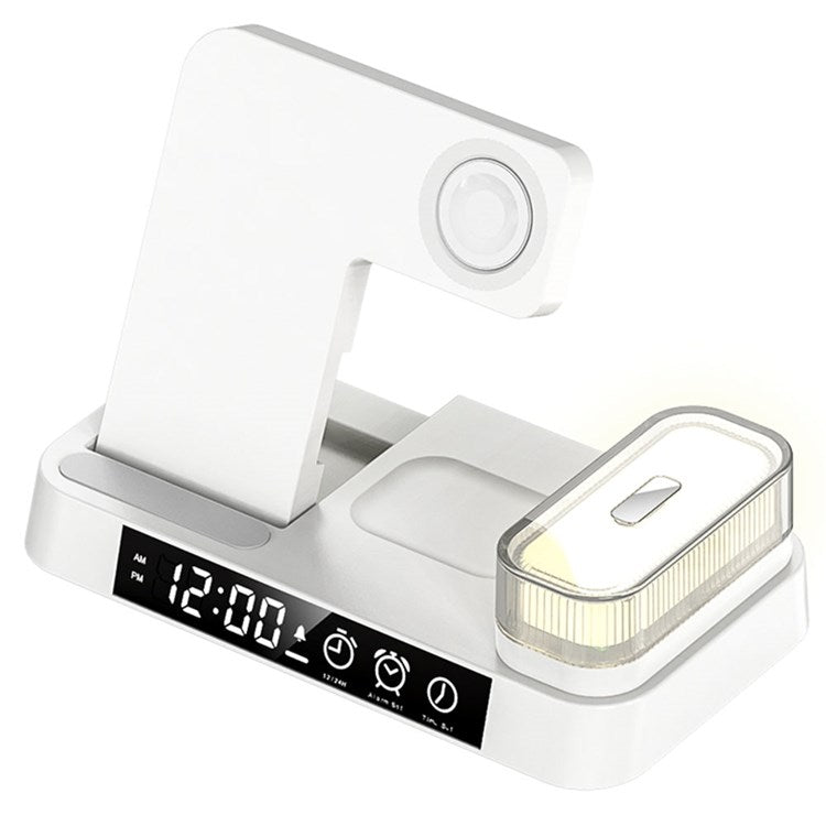 A37 3-in-1 For Cell Phone Watch 15W Wireless Charger Folding Design Alarm Clock 20W Type C Port RGB LED Night Light - White