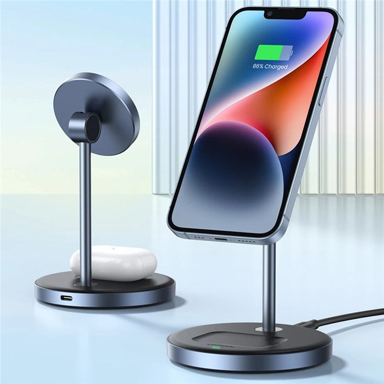 UGREEN 2 In 1 Magnetic Wireless Charger 700g Magnetic Force Adjustable Charging Stand For iPhone 16 / 15 / 14 / 13 / 12 Series and AirPods