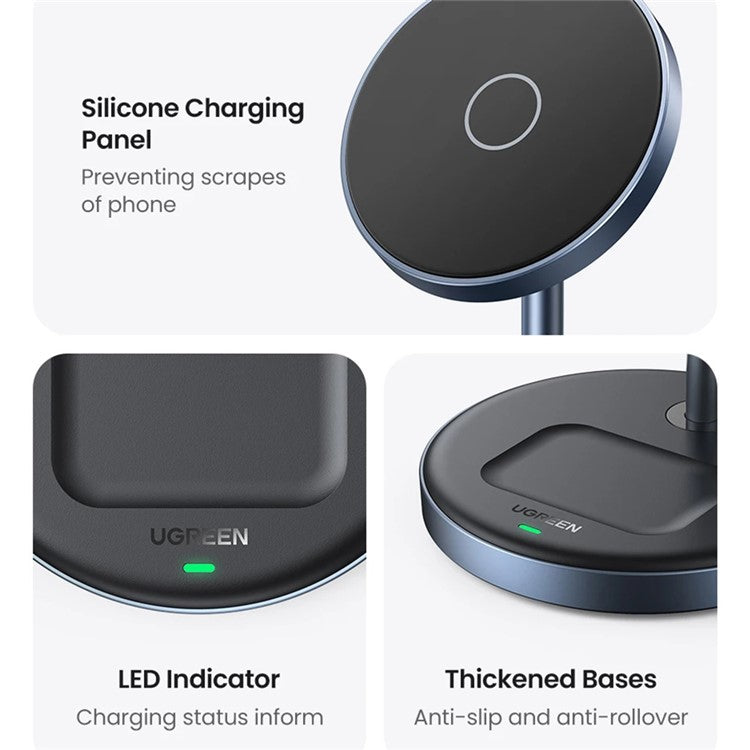 UGREEN 2 In 1 Magnetic Wireless Charger 700g Magnetic Force Adjustable Charging Stand For iPhone 16 / 15 / 14 / 13 / 12 Series and AirPods