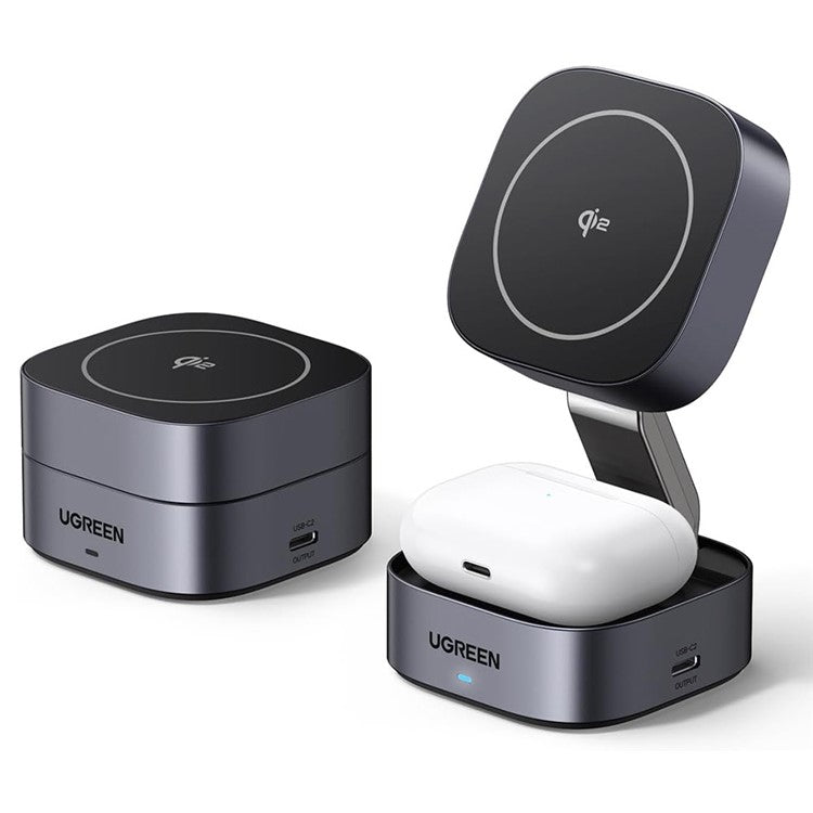 UGREEN Qi2 Magnetic Foldable 2-in-1 Fast Wireless Charger 15W Charging Stand For iPhone 16 / 15 / 14 Airpods Pro