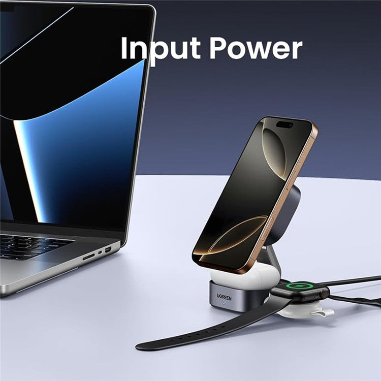 UGREEN Qi2 Magnetic Foldable 2-in-1 Fast Wireless Charger 15W Charging Stand For iPhone 16 / 15 / 14 Airpods Pro