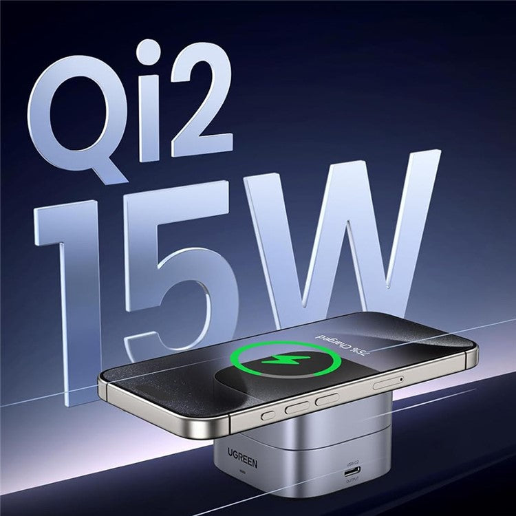 UGREEN Qi2 Magnetic Foldable 2-in-1 Fast Wireless Charger 15W Charging Stand For iPhone 16 / 15 / 14 Airpods Pro