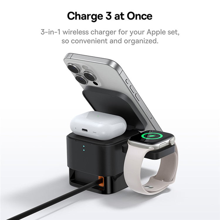 BASEUS For Phone Earbuds 2 In 1 25W Magnetic Wireless Charger with 2.5W Magpro Watch Charging Adapter - Black