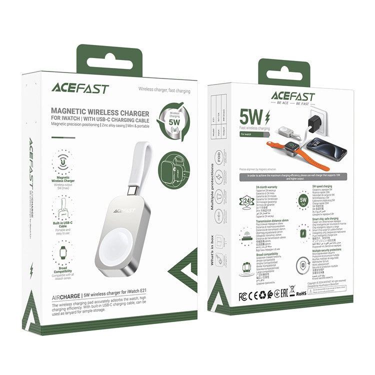 ACEFAST E21 Wireless Charger for iWatch 5W Magnetic Charging Pad Included with Type-C Cable