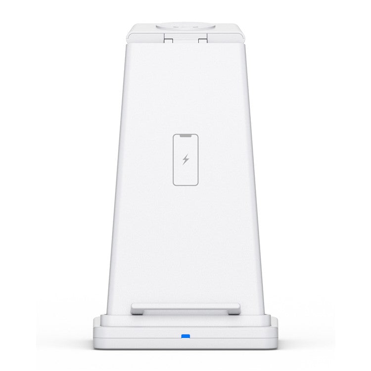 B-12 Universal Desktop Charger 3-in-1 15W Wireless Charging Folding Stand for Mobile Phone / Earphones / Smart Watch - White