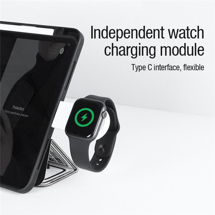 NILLKIN Powertrio 3 in 1 Charging Station Magnetic Wireless Charger for Mobile Phone / Earphone / Smart Watch, with MFi Certified Apple Watch Charger (EU Plug)
