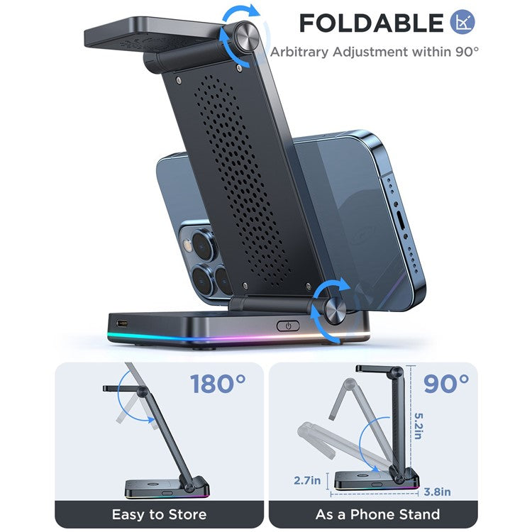 JOYROOM JR-WQN01 15W Wireless Charger 3-In-1 Foldable Phone Stand Holder Desktop Watch Earphone Magnetic Charging Pad with 1m USB to Type-C Cable