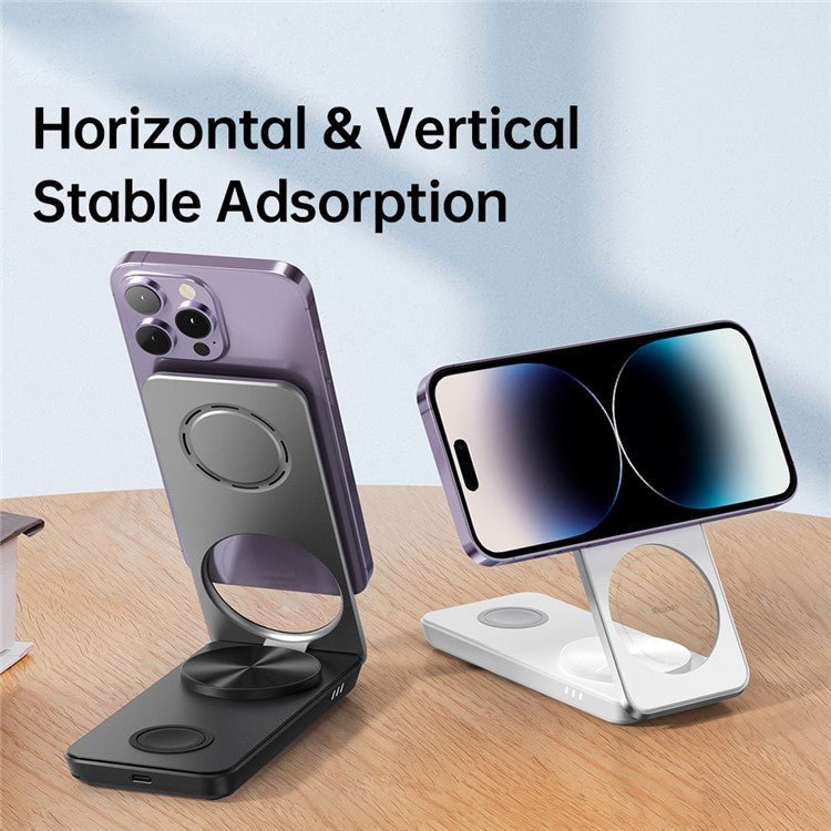 MCDODO CH-115 3-in-1 Magnetic Wireless Charger Strong Adsorption Folding Fast Charging Stand iPhone 12 / 13 / 14 Series Mobile Phones - Black