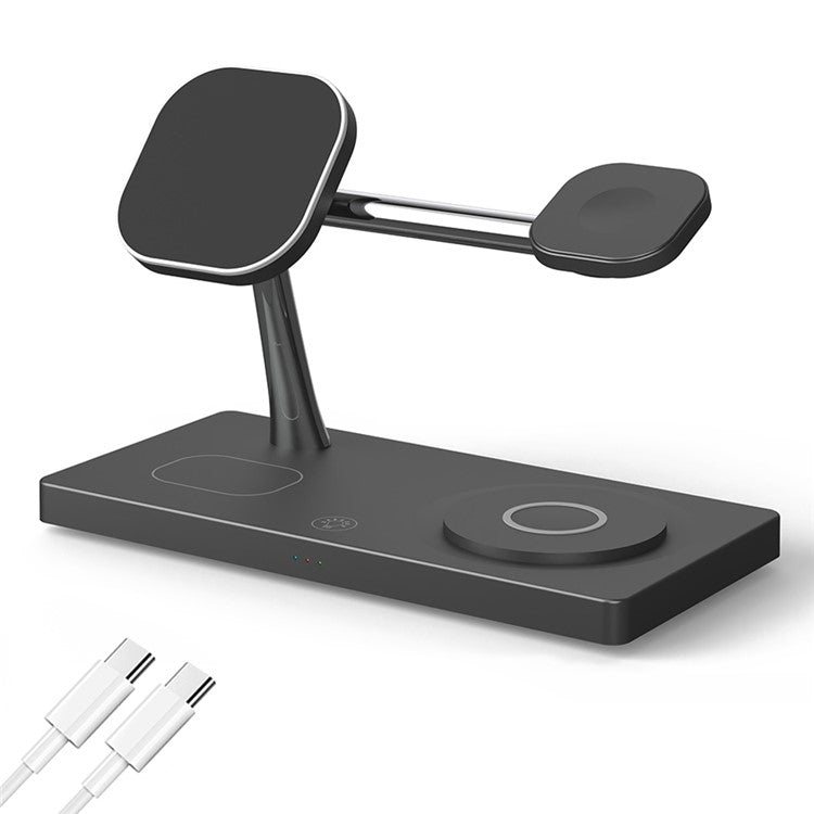 T218 Magnetic Wireless Charging Station with Night Light + USB Output for Mobile Phone / Earphones / Smart Watch - Black