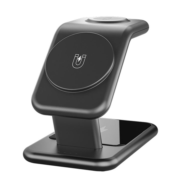 Y10 3-in-1 15W Magnetic Wireless Charger, for iPhone 12 / 13 / 14 Series / iWatch / AirPods Alloy+PC Desktop Charging Stand - Black