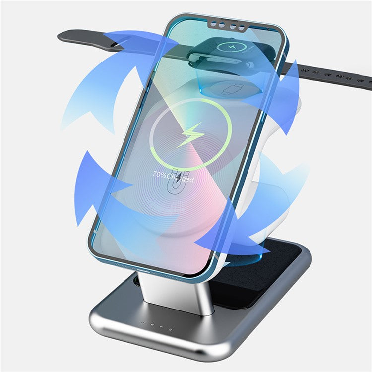 Y10 3-in-1 15W Magnetic Wireless Charger, for iPhone 12 / 13 / 14 Series / iWatch / AirPods Alloy+PC Desktop Charging Stand - Black