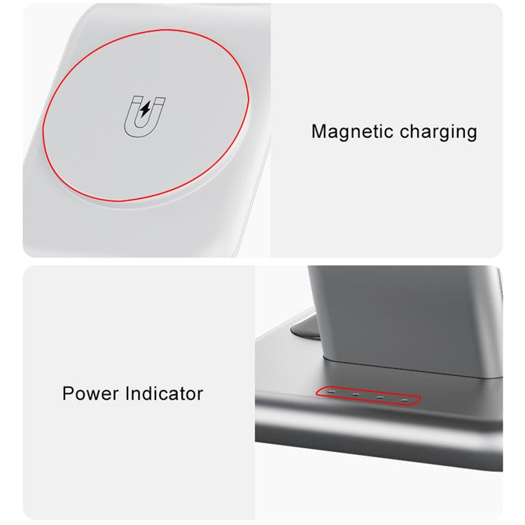 Y10 3-in-1 15W Magnetic Wireless Charger, for iPhone 12 / 13 / 14 Series / iWatch / AirPods Alloy+PC Desktop Charging Stand - Black