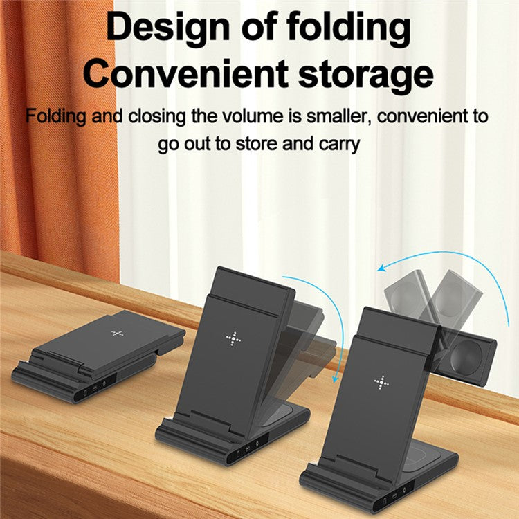 X1 3-in-1 Folding Wireless Charger for iPhone / iWatch / AirPods Portable Fast Charging Stand - Black