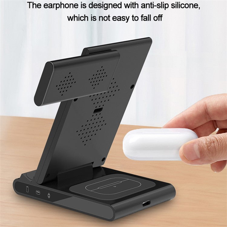 X1 3-in-1 Folding Wireless Charger for iPhone / iWatch / AirPods Portable Fast Charging Stand - Black