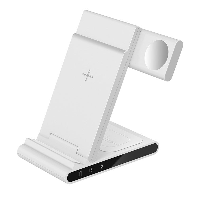 X1 3-in-1 Folding Wireless Charger for iPhone / iWatch / AirPods Portable Fast Charging Stand - White