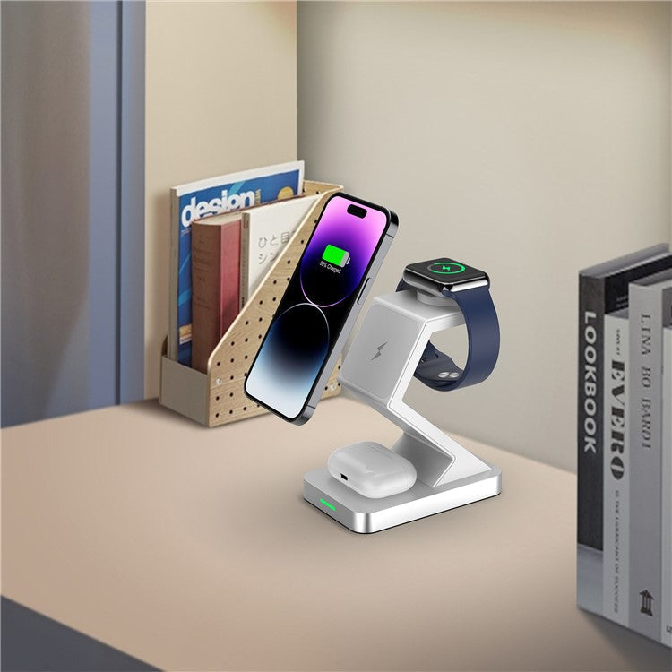 X3 15W Magnetic Wireless Charger for iPhone / iWatch / AirPods 3-in-1 Fast Charging Stand - White
