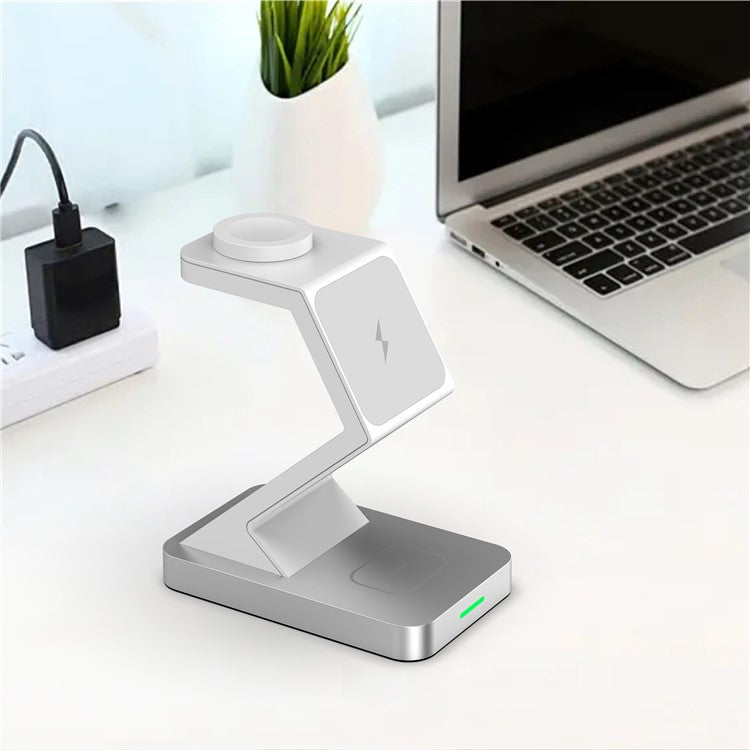 X3 15W Magnetic Wireless Charger for iPhone / iWatch / AirPods 3-in-1 Fast Charging Stand - White