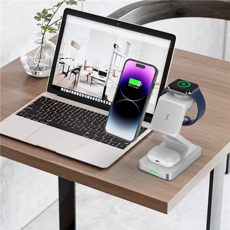 X3 15W Magnetic Wireless Charger for iPhone / iWatch / AirPods 3-in-1 Fast Charging Stand - White