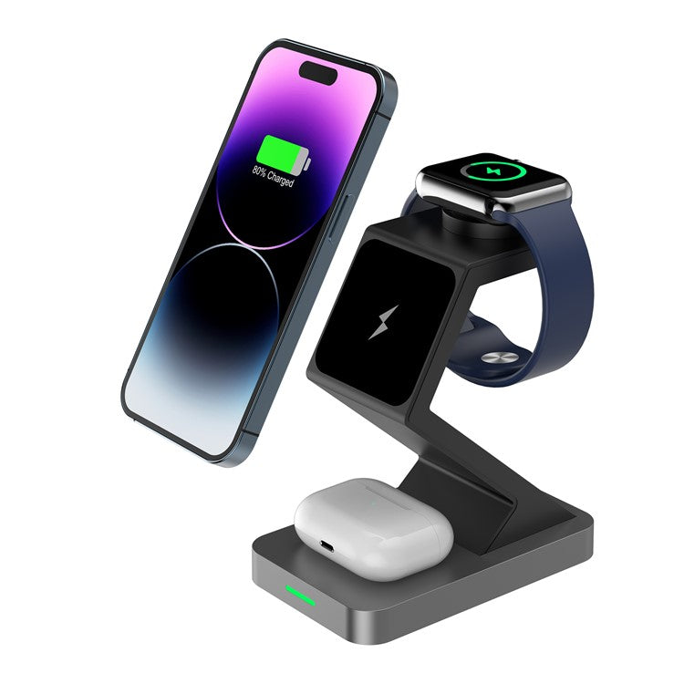X3 15W Magnetic Wireless Charger for iPhone / iWatch / AirPods 3-in-1 Fast Charging Stand - Black