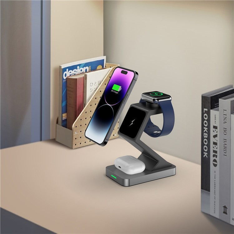X3 15W Magnetic Wireless Charger for iPhone / iWatch / AirPods 3-in-1 Fast Charging Stand - Black