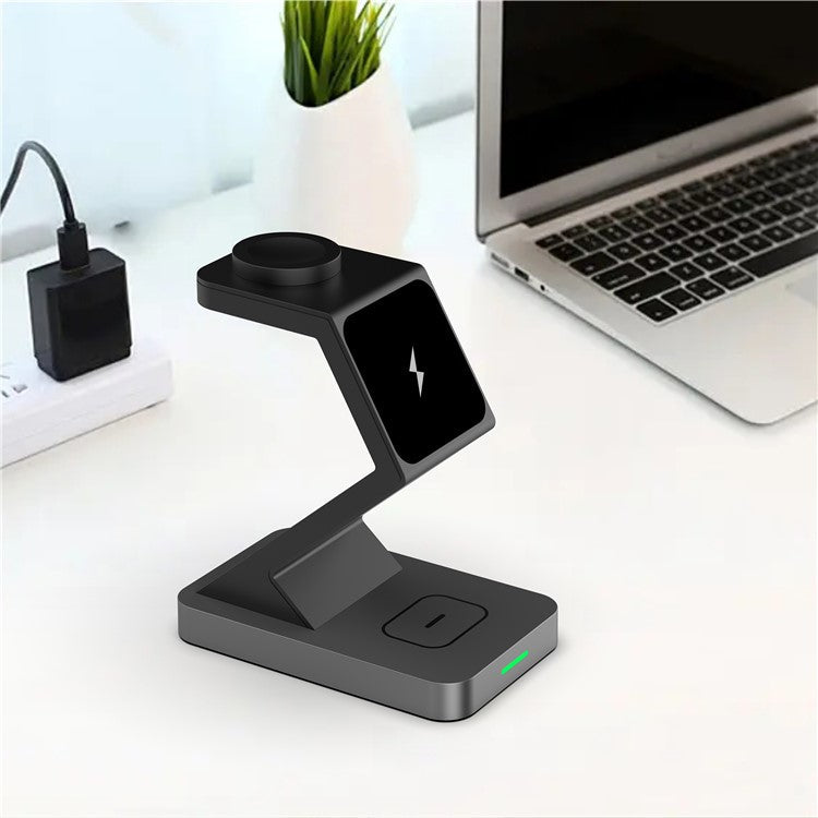 X3 15W Magnetic Wireless Charger for iPhone / iWatch / AirPods 3-in-1 Fast Charging Stand - Black