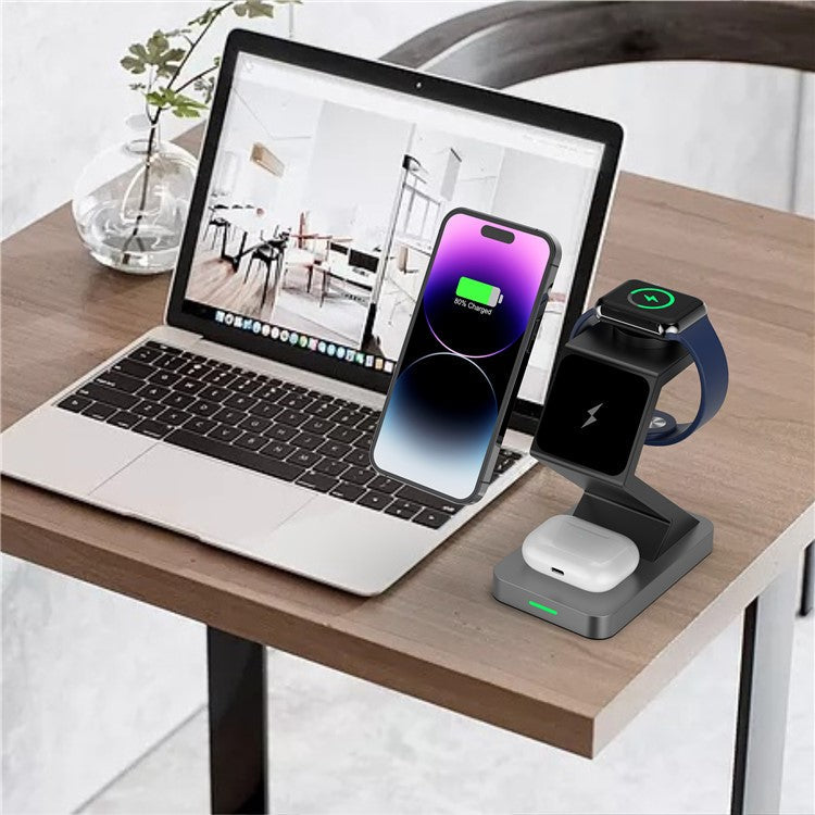 X3 15W Magnetic Wireless Charger for iPhone / iWatch / AirPods 3-in-1 Fast Charging Stand - Black