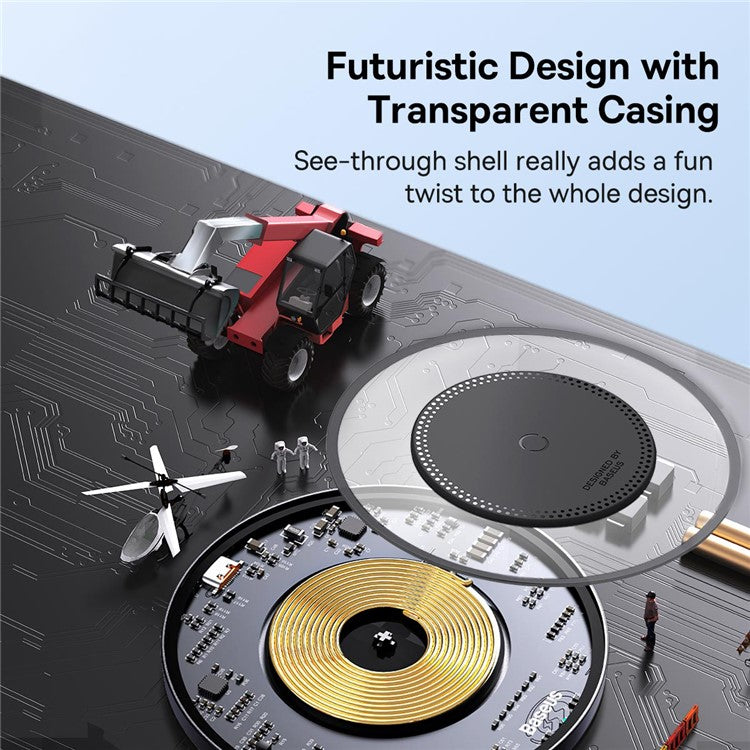 BASEUS Simple 2 15W Fast Charging Transparent Wireless Charger with 1m Type-C To Type-C Cable - Black