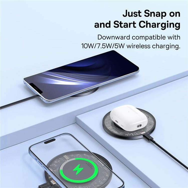 BASEUS Simple 2 15W Fast Charging Transparent Wireless Charger with 1m Type-C To Type-C Cable - Black