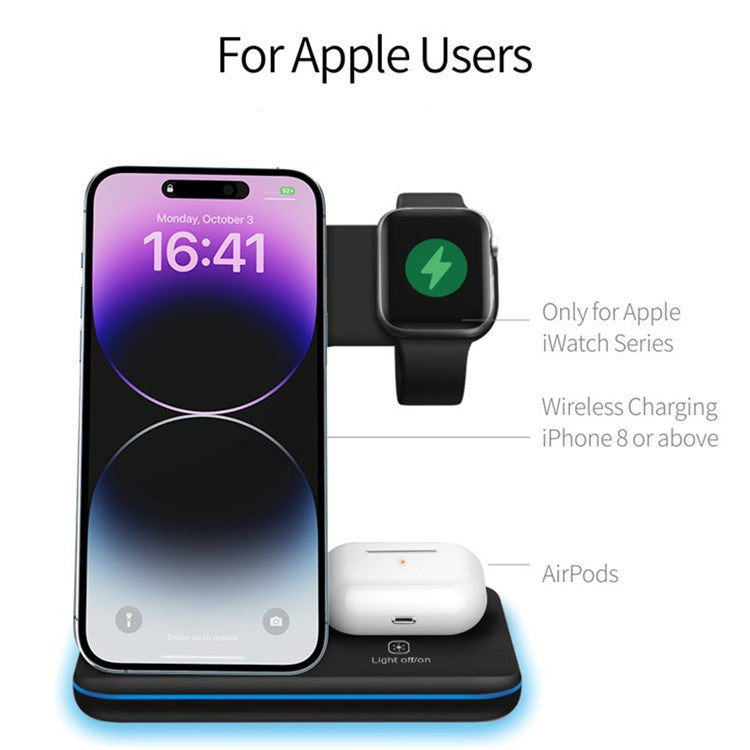 Z5A 3-in-1 Cell Phone Wireless Charger Headset Smart Watch Multifunctional Charging Stand, No CE