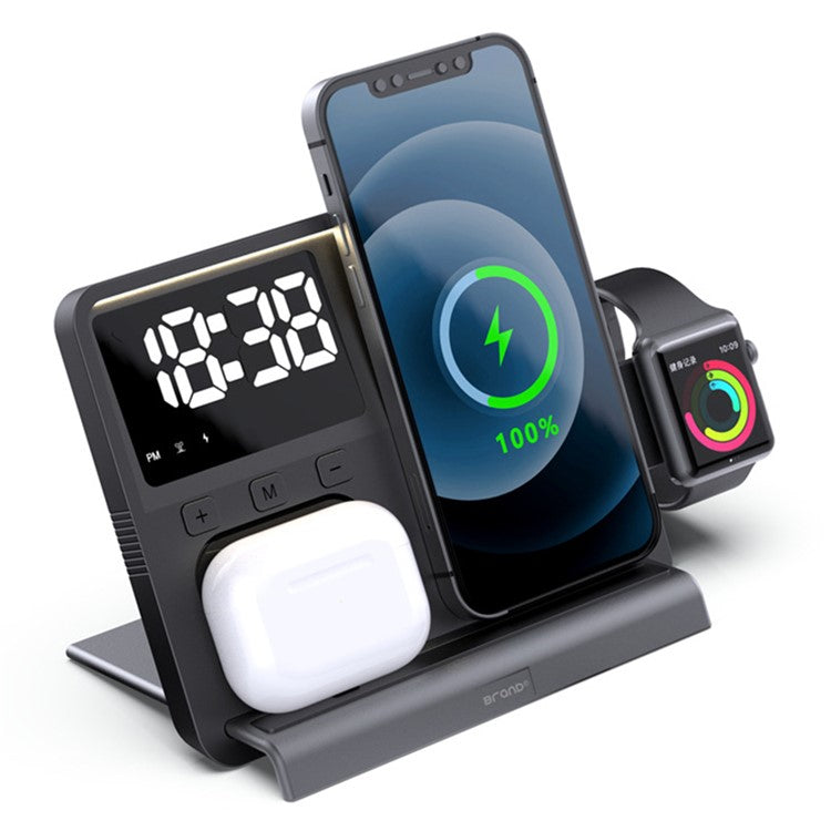 W528 3 in 1 Wireless Charger for Phone / Watch / Earphone Multi-function Phone Charging Holder Clock Night Light