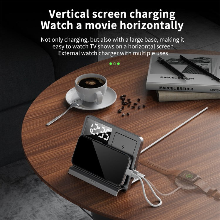 W528 3 in 1 Wireless Charger for Phone / Watch / Earphone Multi-function Phone Charging Holder Clock Night Light