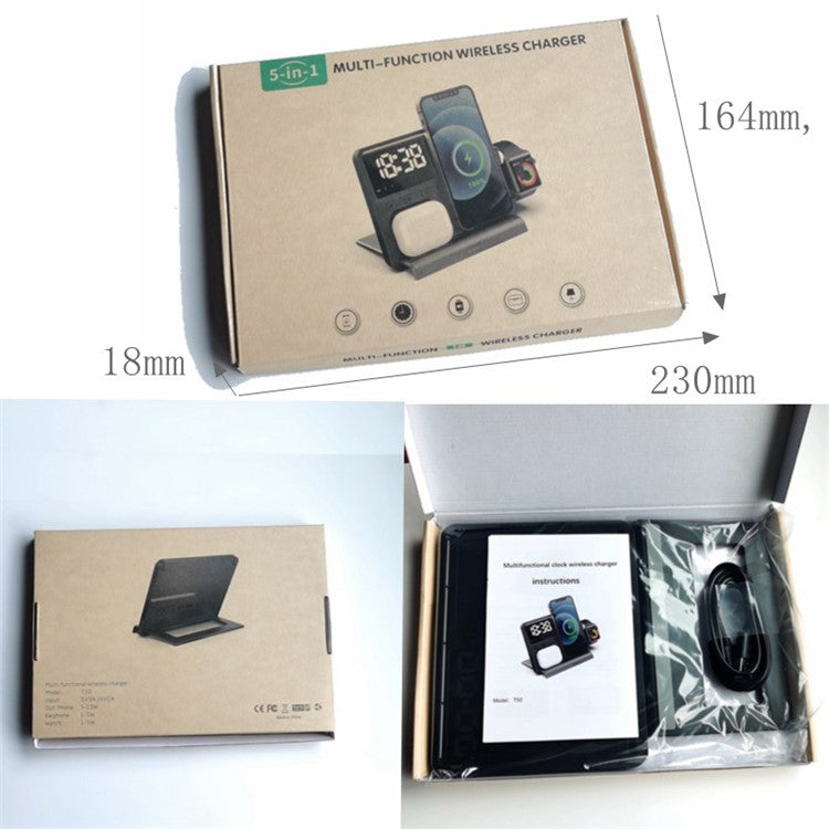 W528 3 in 1 Wireless Charger for Phone / Watch / Earphone Multi-function Phone Charging Holder Clock Night Light