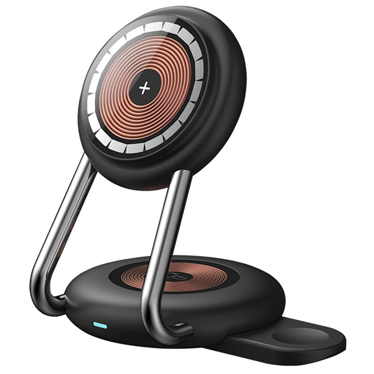YN-21 3-in-1 15W Magnetic Wireless Charger Desktop Charging Stand for Cell Phone, Watch, Headset - Black