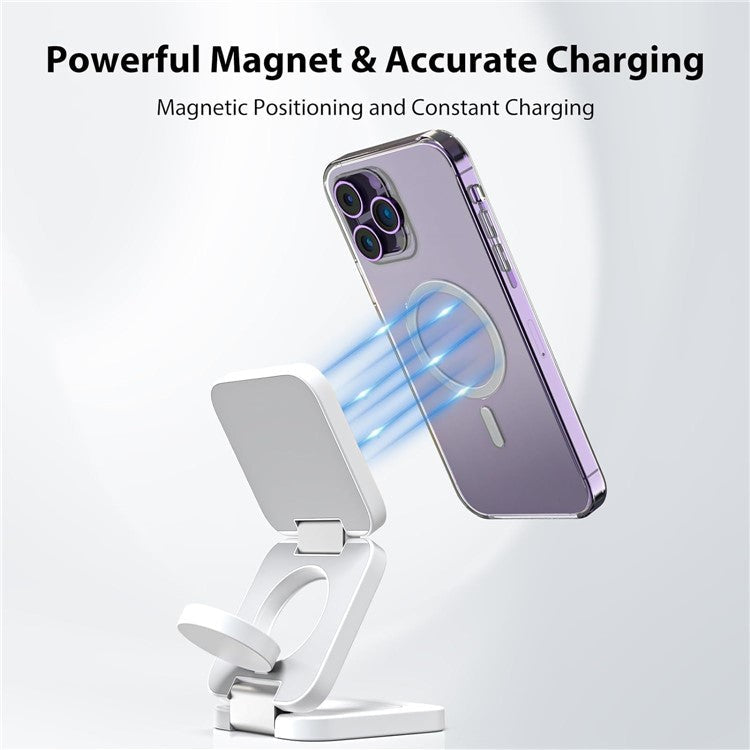 KU XIU X55 Foldable Charging Pad for iPhone Magnetic Wireless Charger for Apple Watch AirPods - White