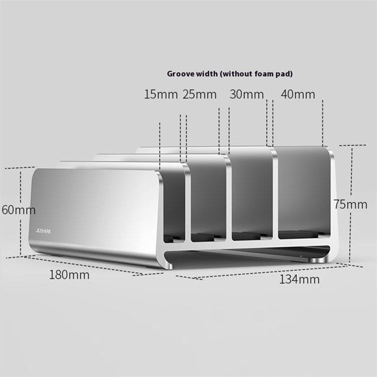 JIUSHARK SNB-21 Vertical Laptop Stand Holder 4-Slot Space-Saving Desk Organizer - Silver