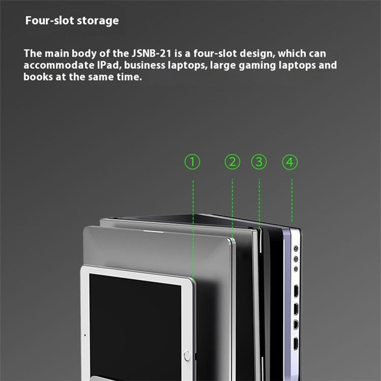 JIUSHARK SNB-21 Vertical Laptop Stand Holder 4-Slot Space-Saving Desk Organizer - Black