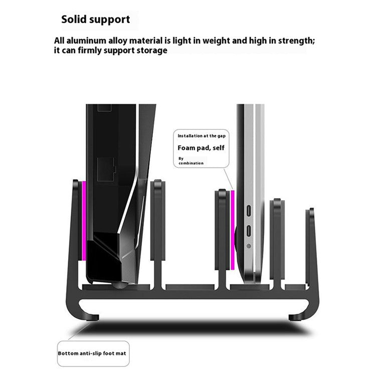 JIUSHARK SNB-21 Vertical Laptop Stand Holder 4-Slot Space-Saving Desk Organizer - Black
