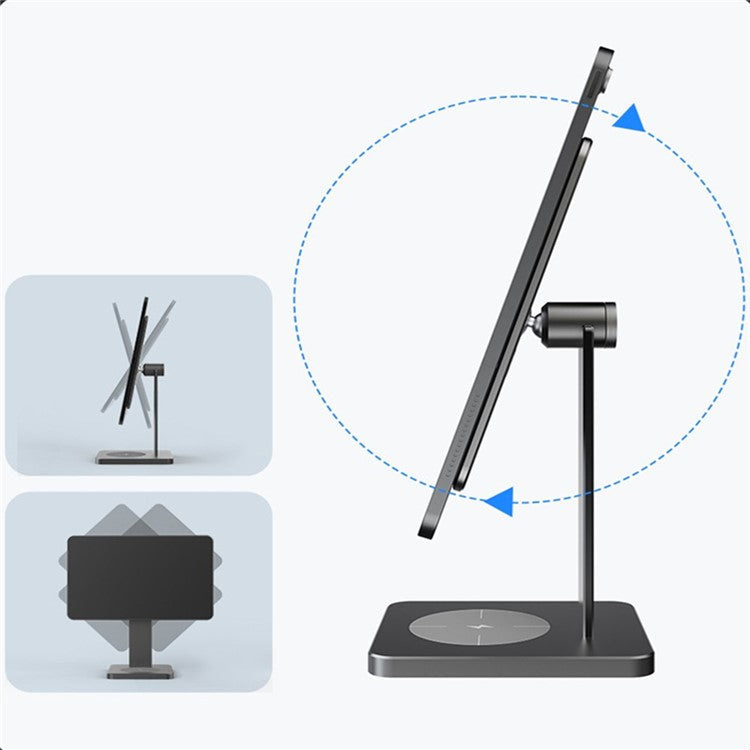 For iPad Pro 11 inch / Pro 12.9 inch Folding Magnetic Tablet Stand Support for iPhone / AirPods Wireless Charging, Detachable Desktop Tablet Holder